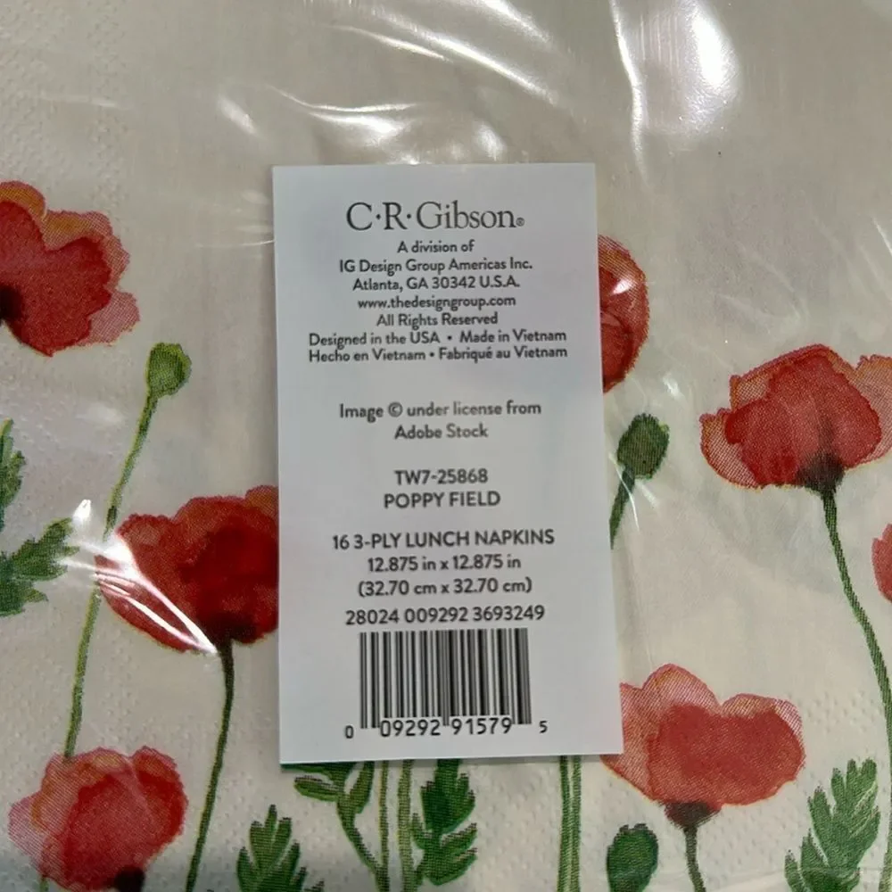 Poppy Field Florals Ivory Set of 3 x 16 ea Square Paper Napkins